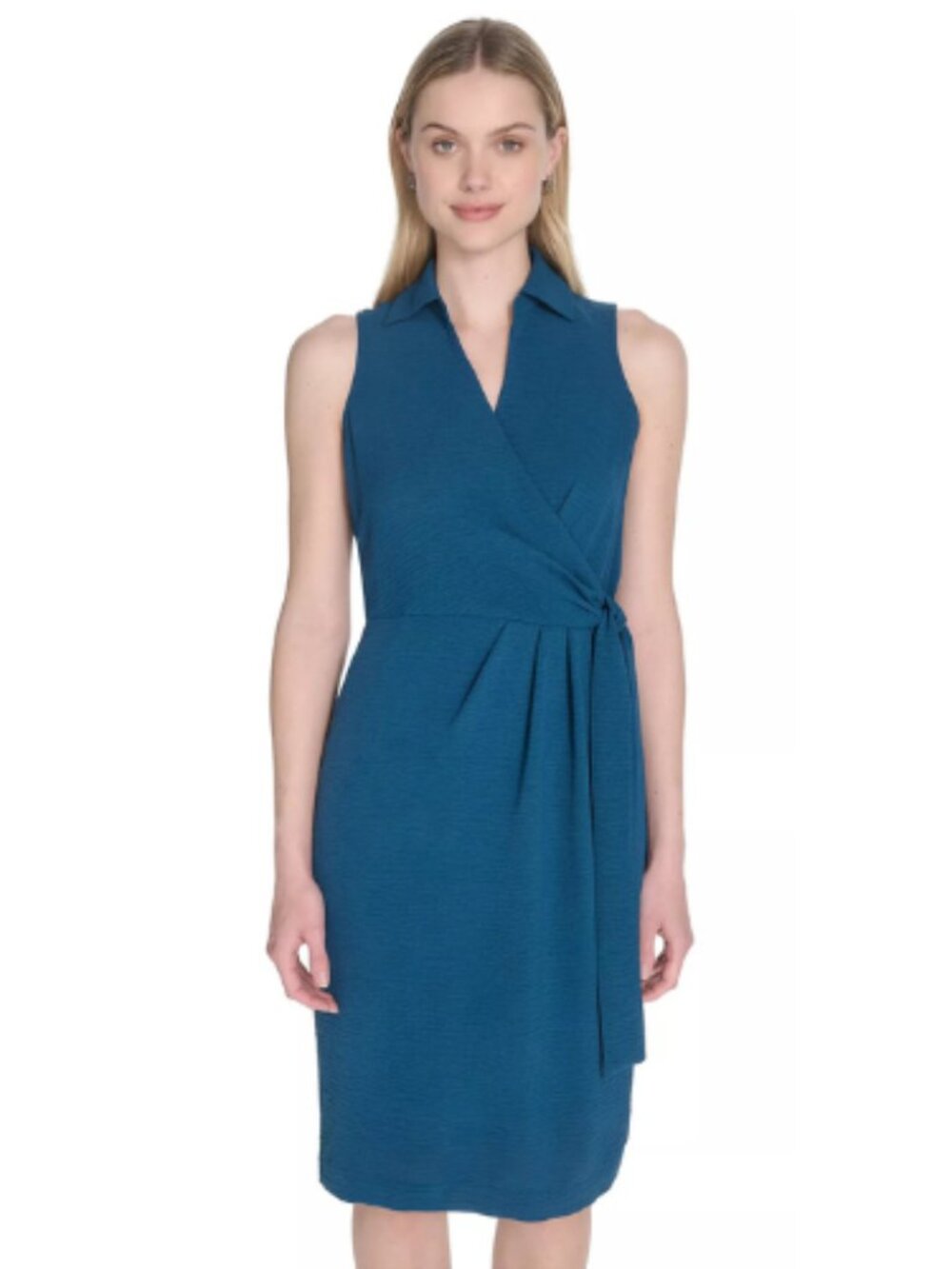 Calvin Klein Cypress Green Teal Wrap Dress Sleeveless Sheath Dress Size 16